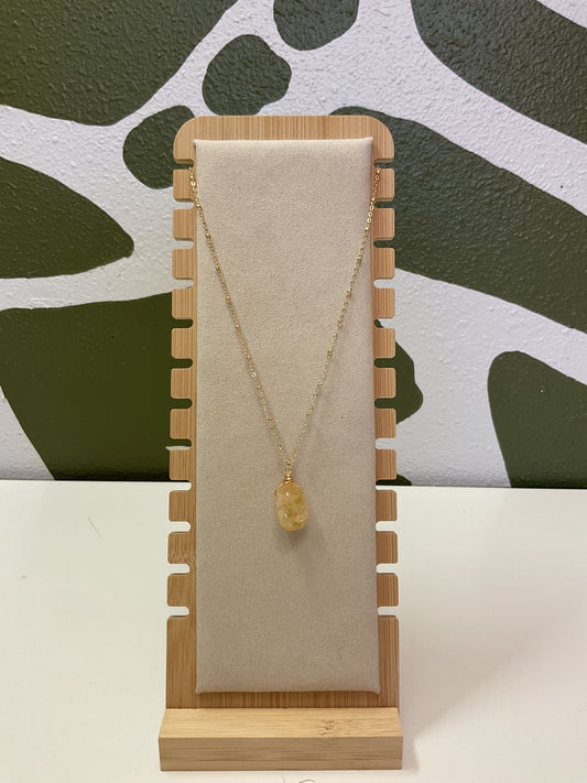 Raw Citrine Stone Necklace Gold Plated Chain